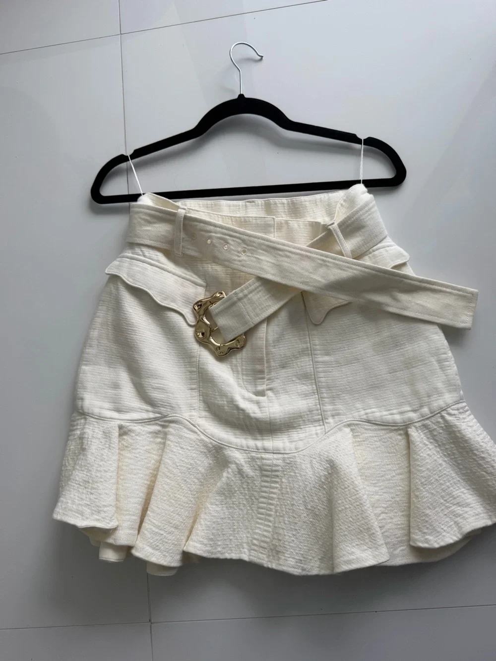 Acler White Textured Belted Peplum Mini Skirt — Size 6 (AU 10)